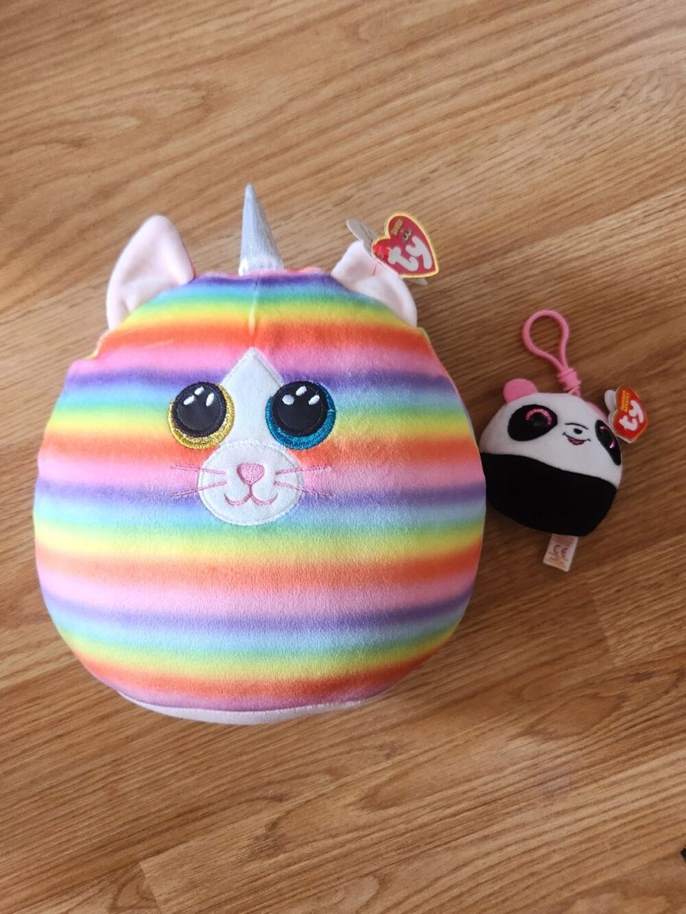 Ty Heather Rainbow Caticorn and Bamboo Panda clip, NWT!